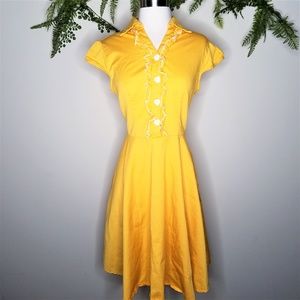 Yellow Ruffle Button-Up Dress